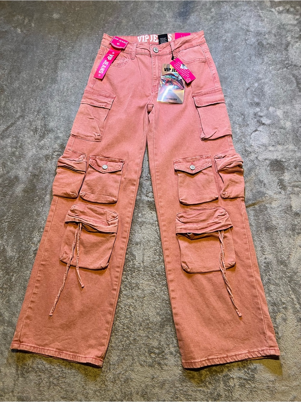 VIP Jeans Women’s Wide-Leg Cargo Jeans - Rose